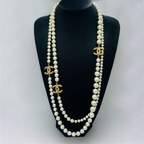 chanel long necklace with pearls|chanel choker necklace.